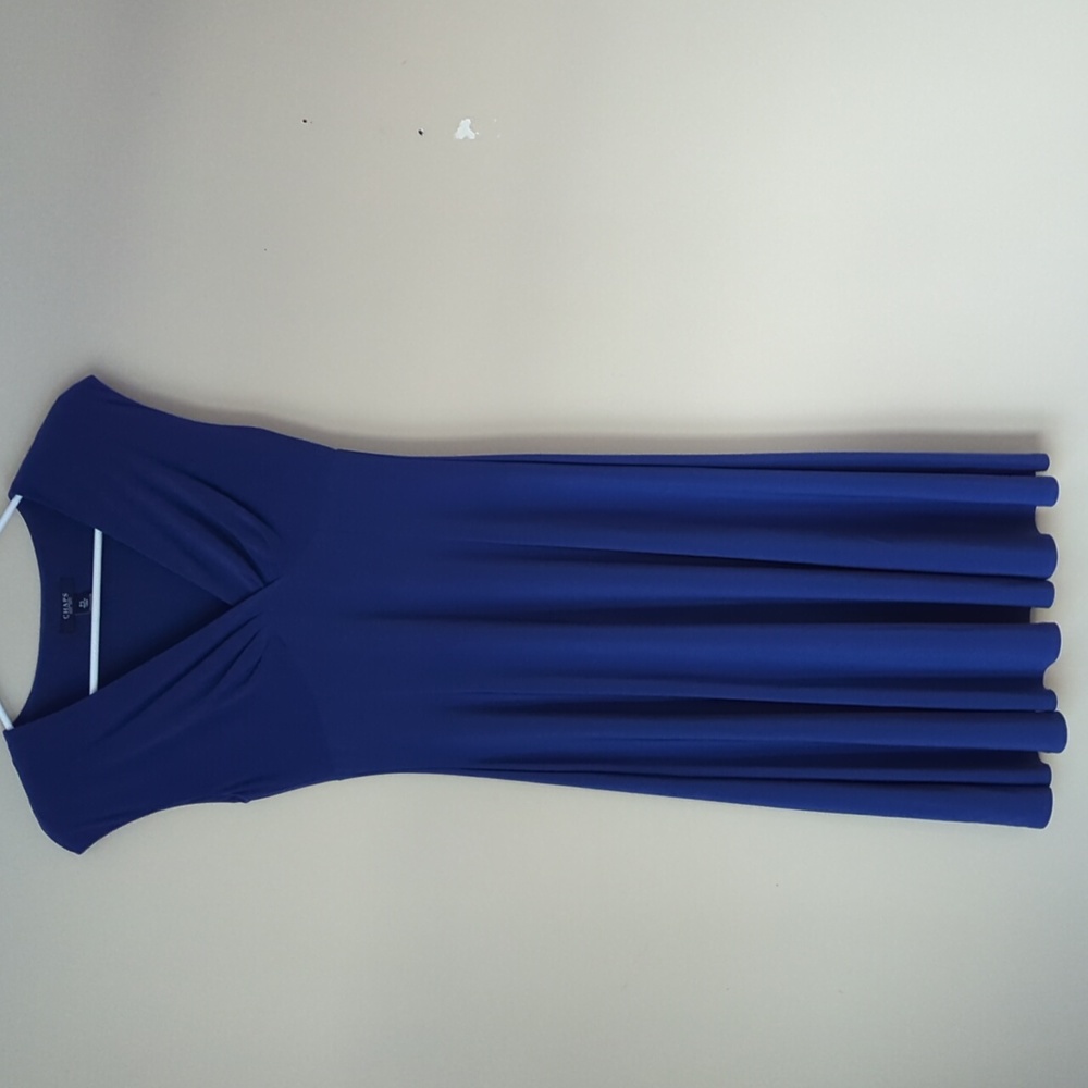 Chaps V Neck A- Line Dress SMALL PETITE Blue